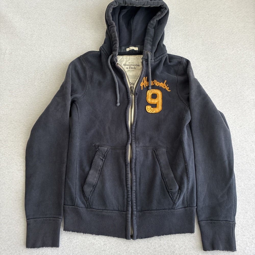 Y2K Vintage Abercrombie & Fitch Men's Blue Muscle Fleece Full Zip Hoodie Preppy